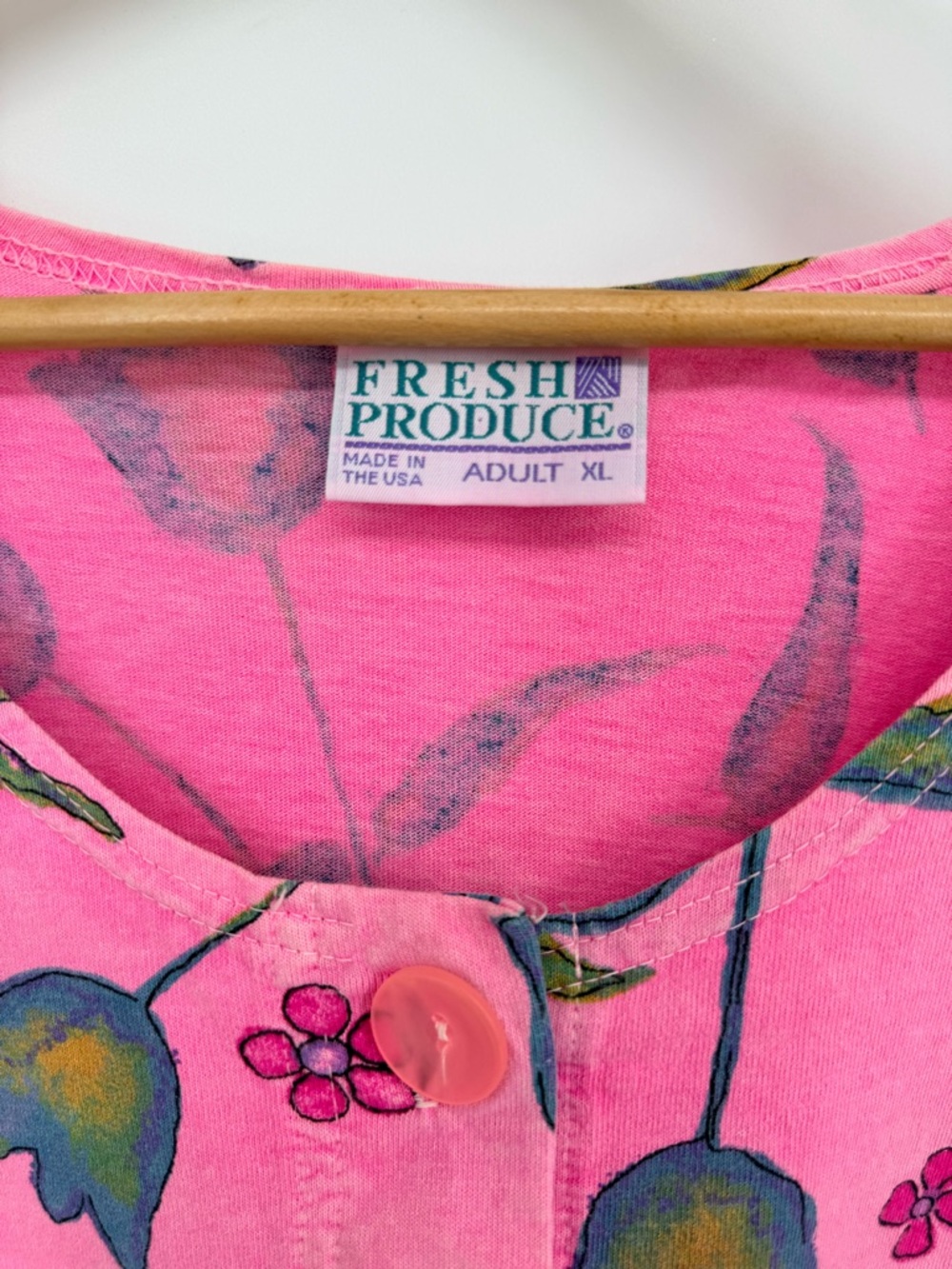 Fresh Produce Vintage 90s Dress XL Pink Floral Tulip 100% Cotton Knit US Coastal - Picture 7 of 14